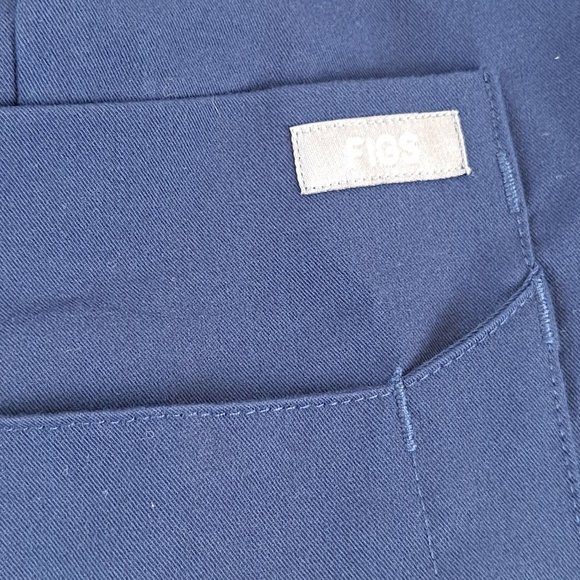 FIGS Size XXS Navy Blue Cargo Scrub Pants Blue Feather Print Accents Elastic Wst - Picture 6 of 16
